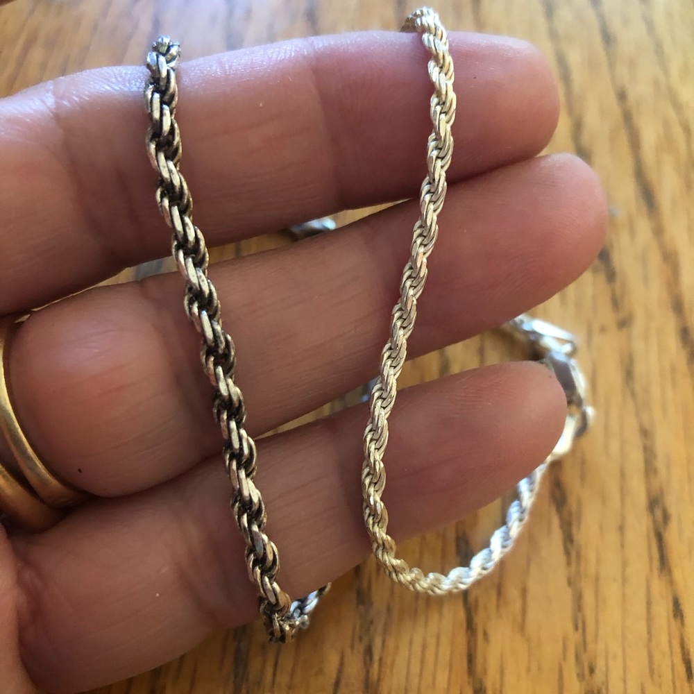 Set Of 2 Solid 925 Sterling Silver Classic Rope B… - image 1